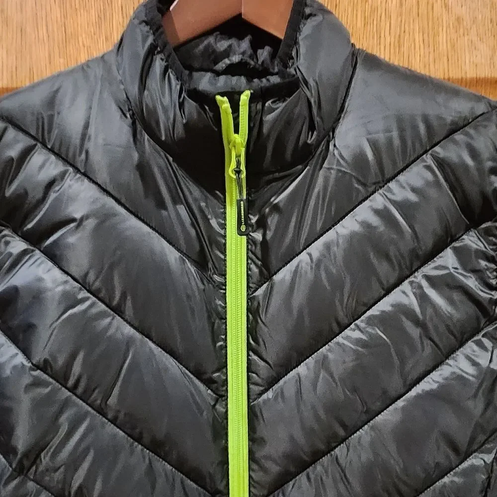 Black Puffer Vest with Green Accents
